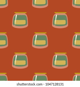 Jars with rustic home canning new seamless pattern for background.
