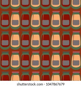 Jars with rustic home canning new seamless pattern for background.