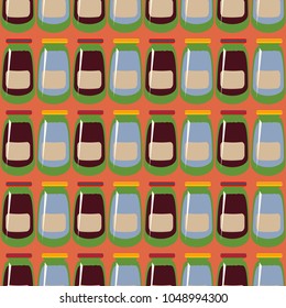 Jars with rustic home canning new seamless pattern for background.