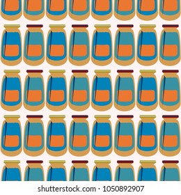 Jars with rustic home canning new seamless pattern for background.