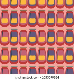 Jars with rustic home canning new seamless pattern for background.