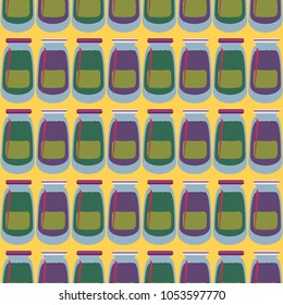 Jars with rustic home canning new seamless pattern for background.