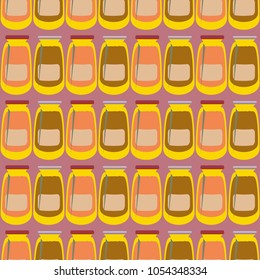 Jars with rustic home canning new seamless pattern for background.