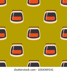Jars with rustic home canning new seamless pattern for background.