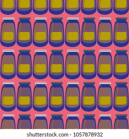 Jars with rustic home canning new seamless pattern for background.