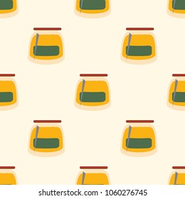 Jars with rustic home canning new seamless pattern for background.