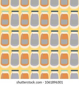 Jars with rustic home canning new seamless pattern for background.