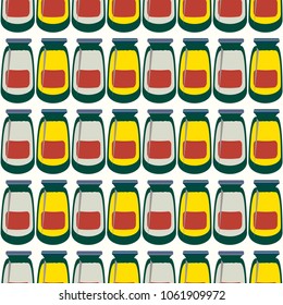 Jars with rustic home canning new seamless pattern for background.