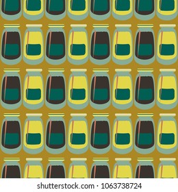 Jars with rustic home canning new seamless pattern for background.
