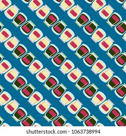 Jars with rustic home canning new seamless pattern for background.