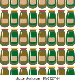 Jars with rustic home canning new seamless pattern for background.