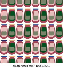 Jars with rustic home canning new seamless pattern for background.