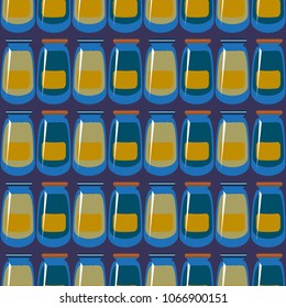 Jars with rustic home canning new seamless pattern for background.