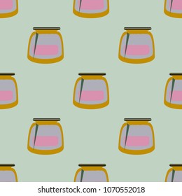 Jars with rustic home canning new seamless pattern for background.