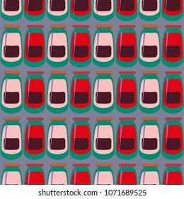 Jars with rustic home canning new seamless pattern for background.