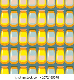Jars with rustic home canning new seamless pattern for background.