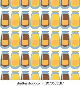 Jars with rustic home canning new seamless pattern for background.