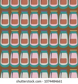 Jars with rustic home canning new seamless pattern for background.