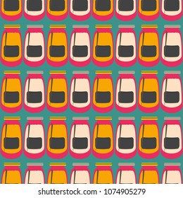 Jars with rustic home canning new seamless pattern for background.