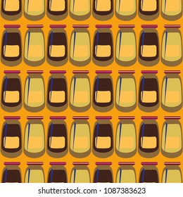 Jars with rustic home canning new seamless pattern for background.