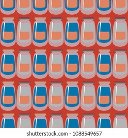 Jars with rustic home canning new seamless pattern for background.