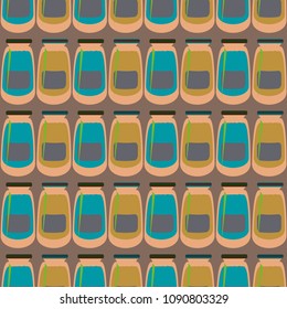 Jars with rustic home canning new seamless pattern for background.