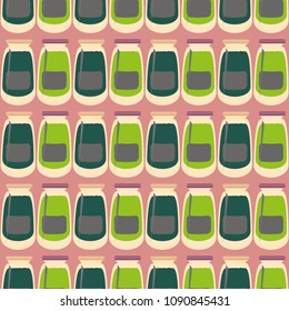 Jars with rustic home canning new seamless pattern for background.