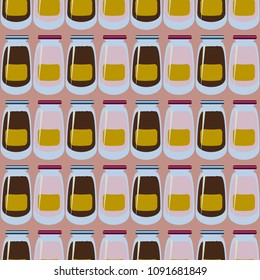Jars with rustic home canning new seamless pattern for background.
