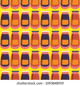 Jars with rustic home canning new seamless pattern for background.