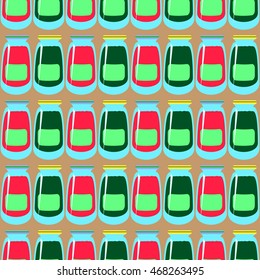 Jars with rustic home canning new seamless pattern for background.