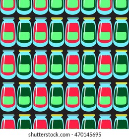 Jars with rustic home canning new seamless pattern for background.