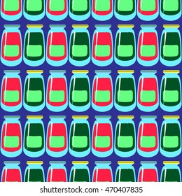 Jars with rustic home canning new seamless pattern for background.