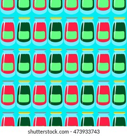 Jars with rustic home canning new seamless pattern for background.