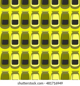 Jars with rustic home canning new seamless pattern for background.