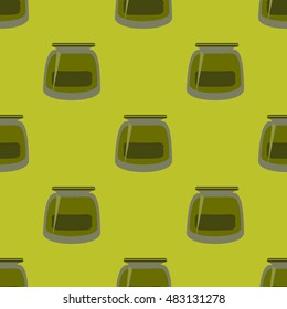 Jars with rustic home canning new seamless pattern for background.