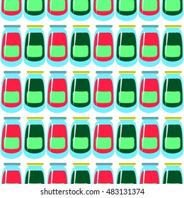 Jars with rustic home canning new seamless pattern for background.
