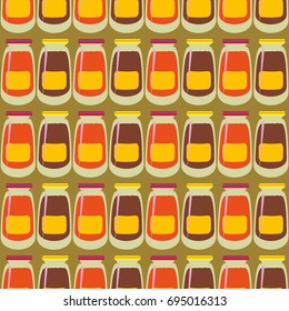 Jars with rustic home canning new seamless pattern for background.
