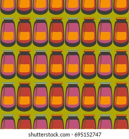 Jars with rustic home canning new seamless pattern for background.