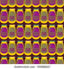Jars with rustic home canning new seamless pattern for background.