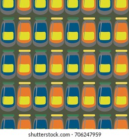 Jars with rustic home canning new seamless pattern for background.