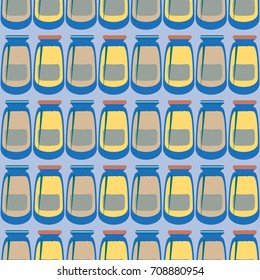 Jars with rustic home canning new seamless pattern for background.