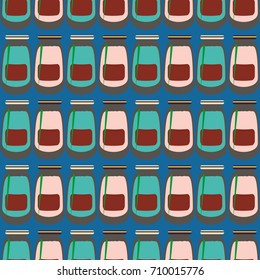 Jars with rustic home canning new seamless pattern for background.