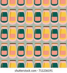 Jars with rustic home canning new seamless pattern for background.