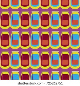 Jars with rustic home canning new seamless pattern for background.