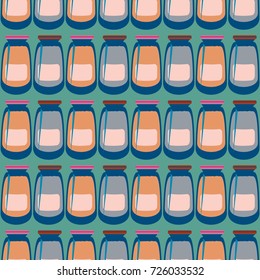 Jars with rustic home canning new seamless pattern for background.