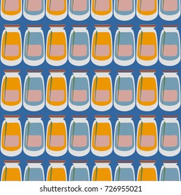 Jars with rustic home canning new seamless pattern for background.