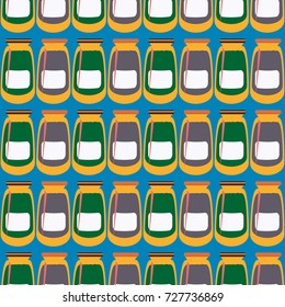 Jars with rustic home canning new seamless pattern for background.