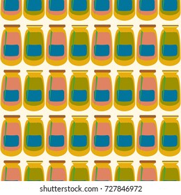 Jars with rustic home canning new seamless pattern for background.