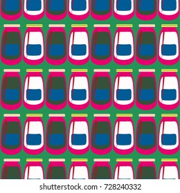 Jars with rustic home canning new seamless pattern for background.