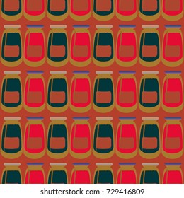 Jars with rustic home canning new seamless pattern for background.